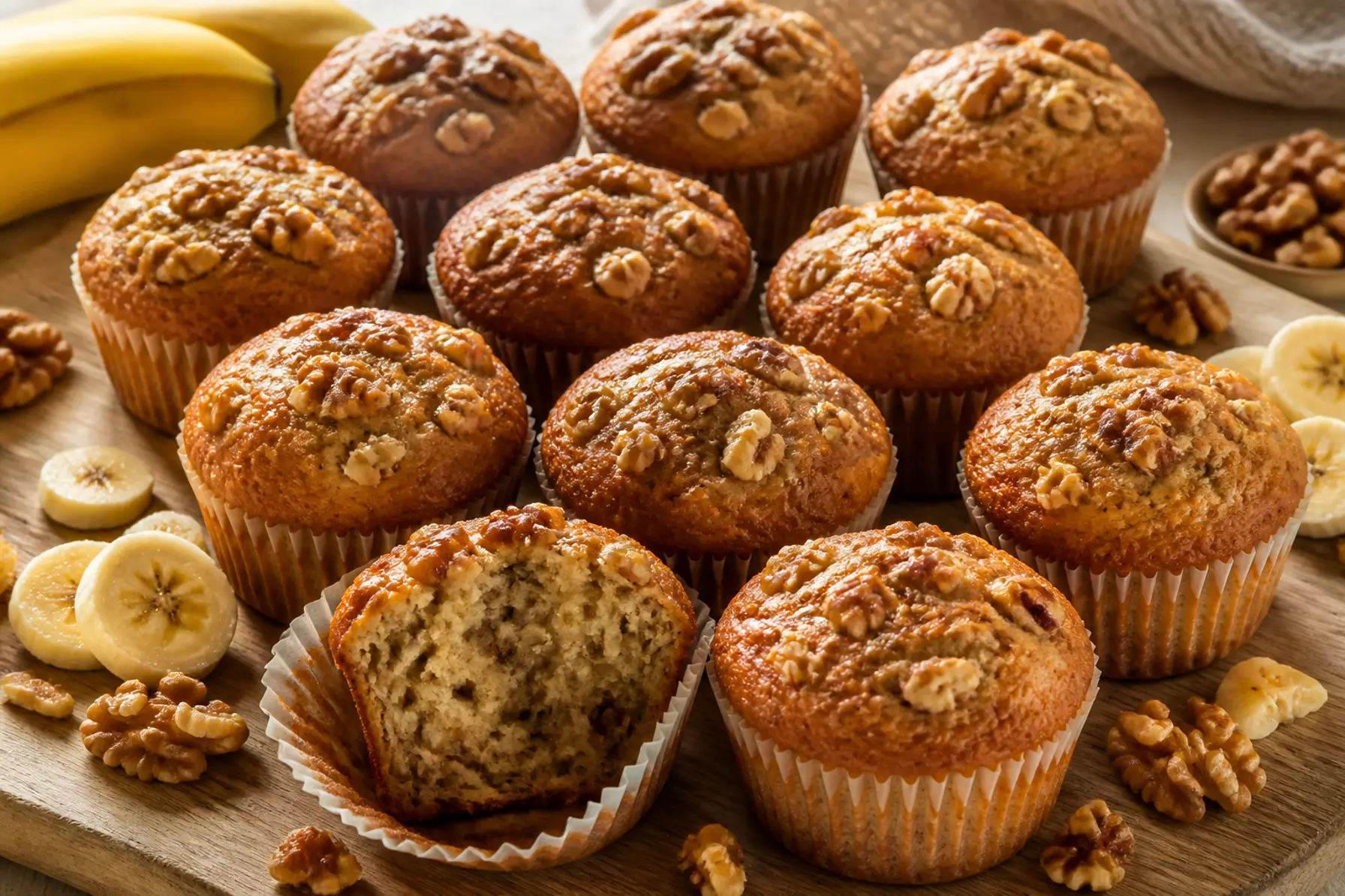 Bananmuffins med valnødder