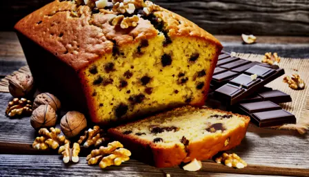 Blød bananbrød med valnødder og mørk chokolade