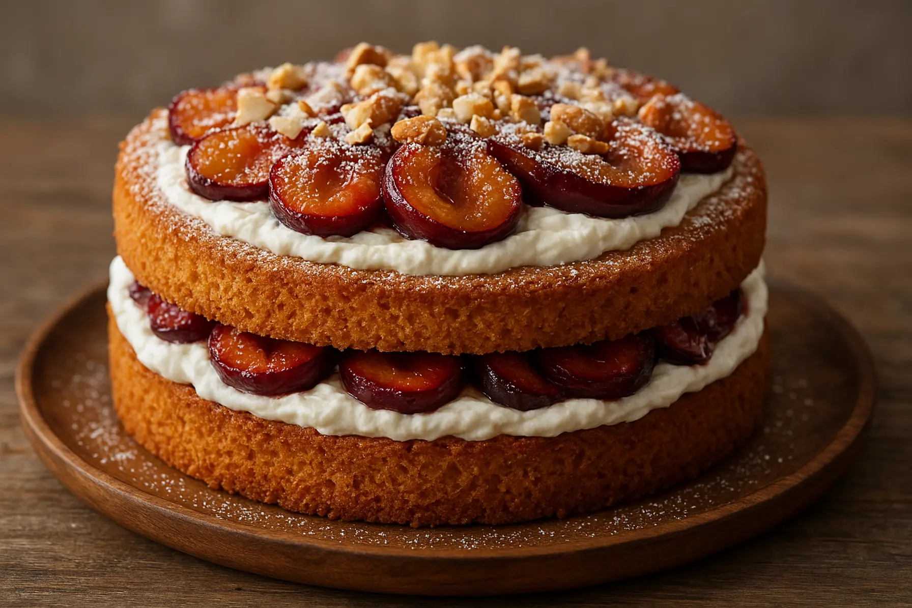 Brunsmørslagkage med blommer