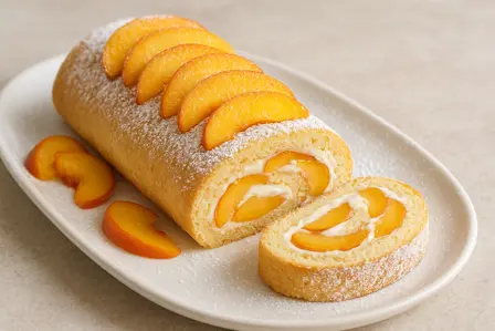 Fersken- og mascarponeroulade