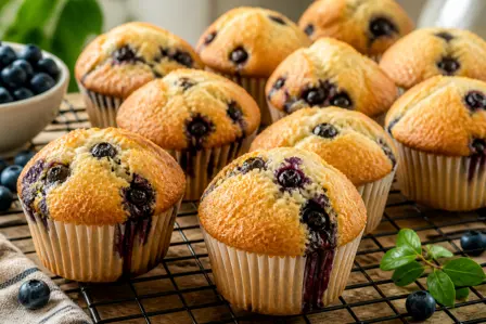 Grydebrødsmuffins med vanilje og blåbær