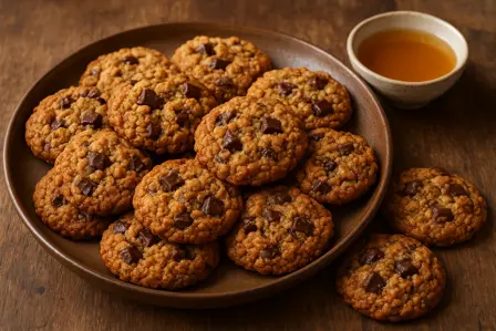 Gyldne havreknapper med chokolade