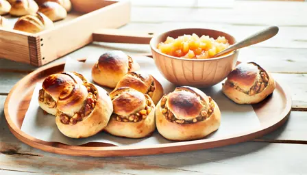 Honningristede nøddeboller med syrlig æblekompot