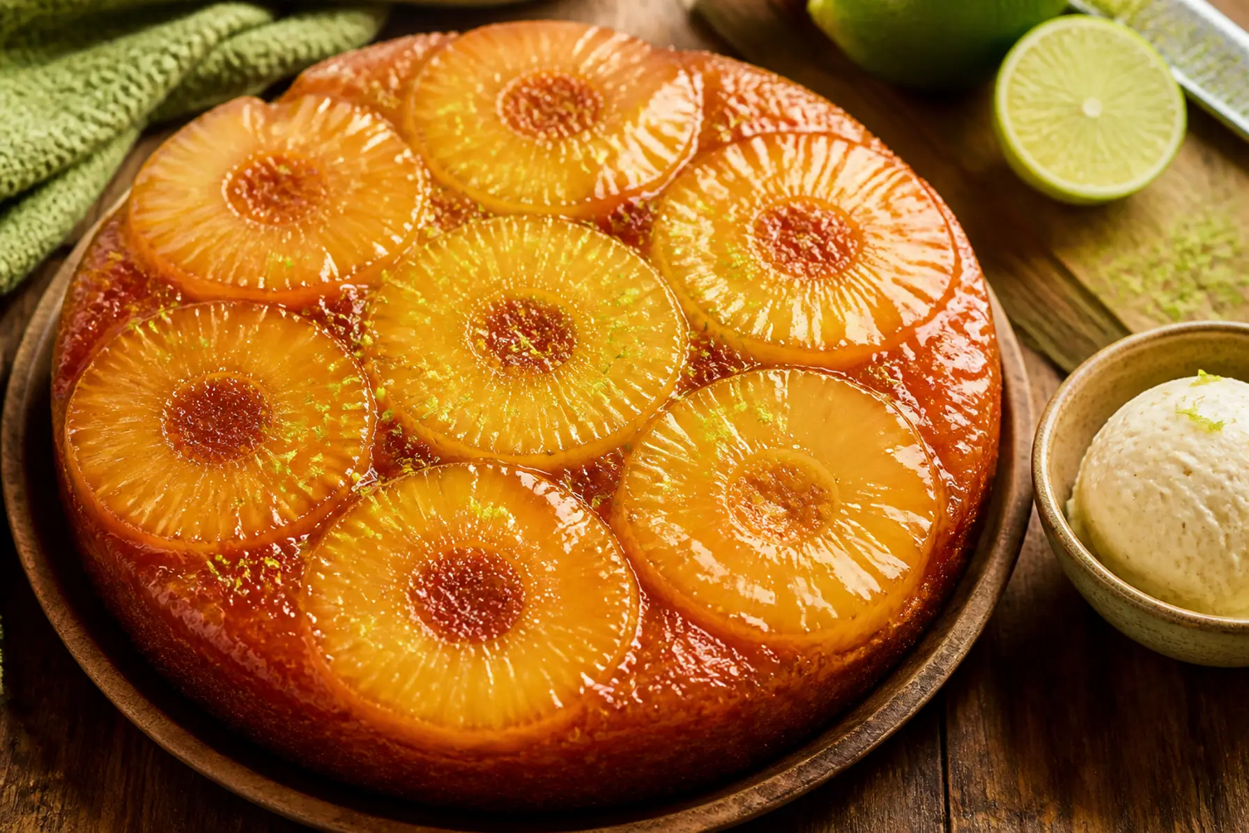 Karamelliseret ananasform med lime