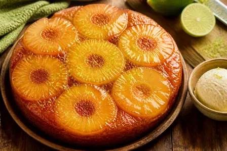 Karamelliseret ananasform med lime