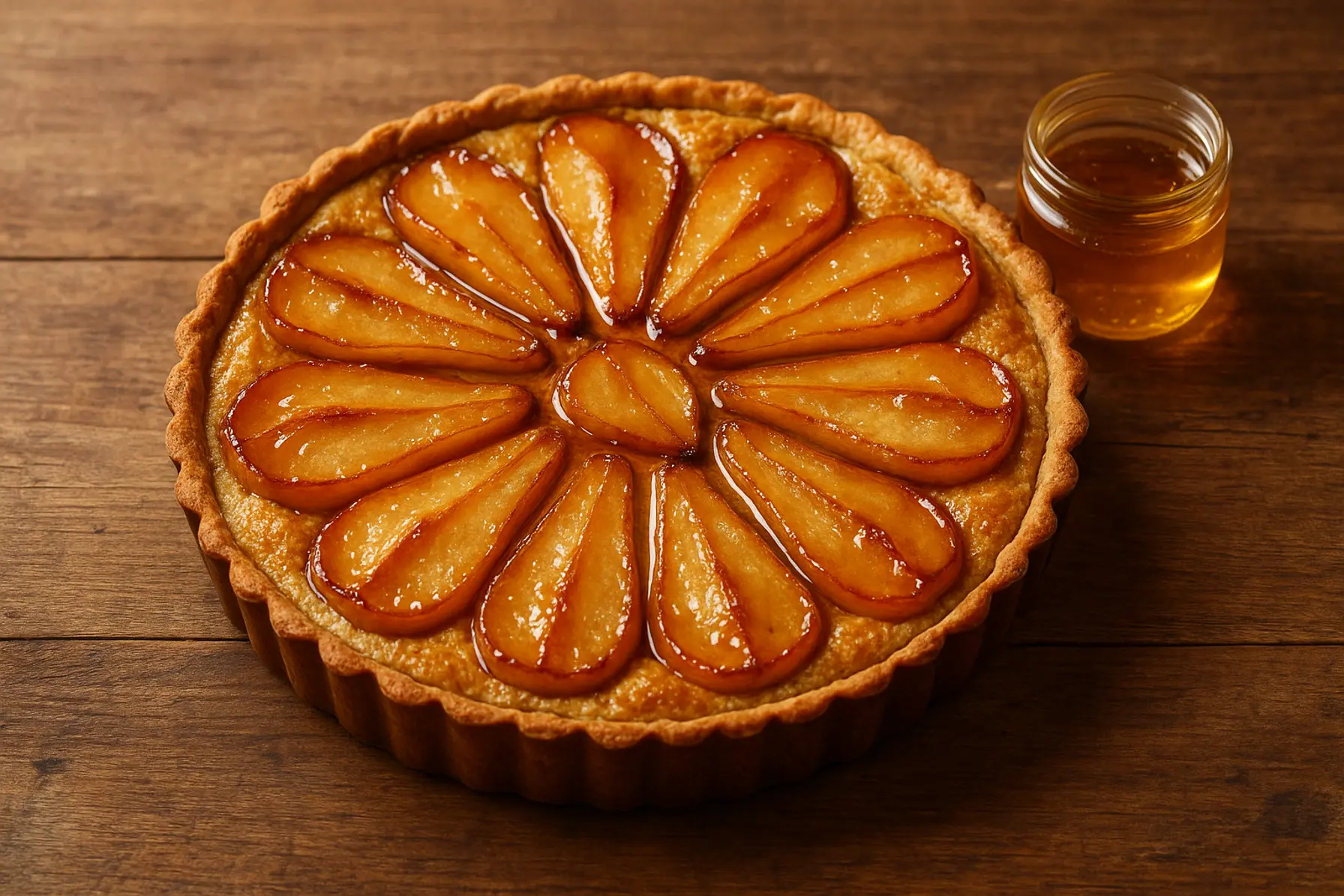 Karamelliseret pæreform med honning