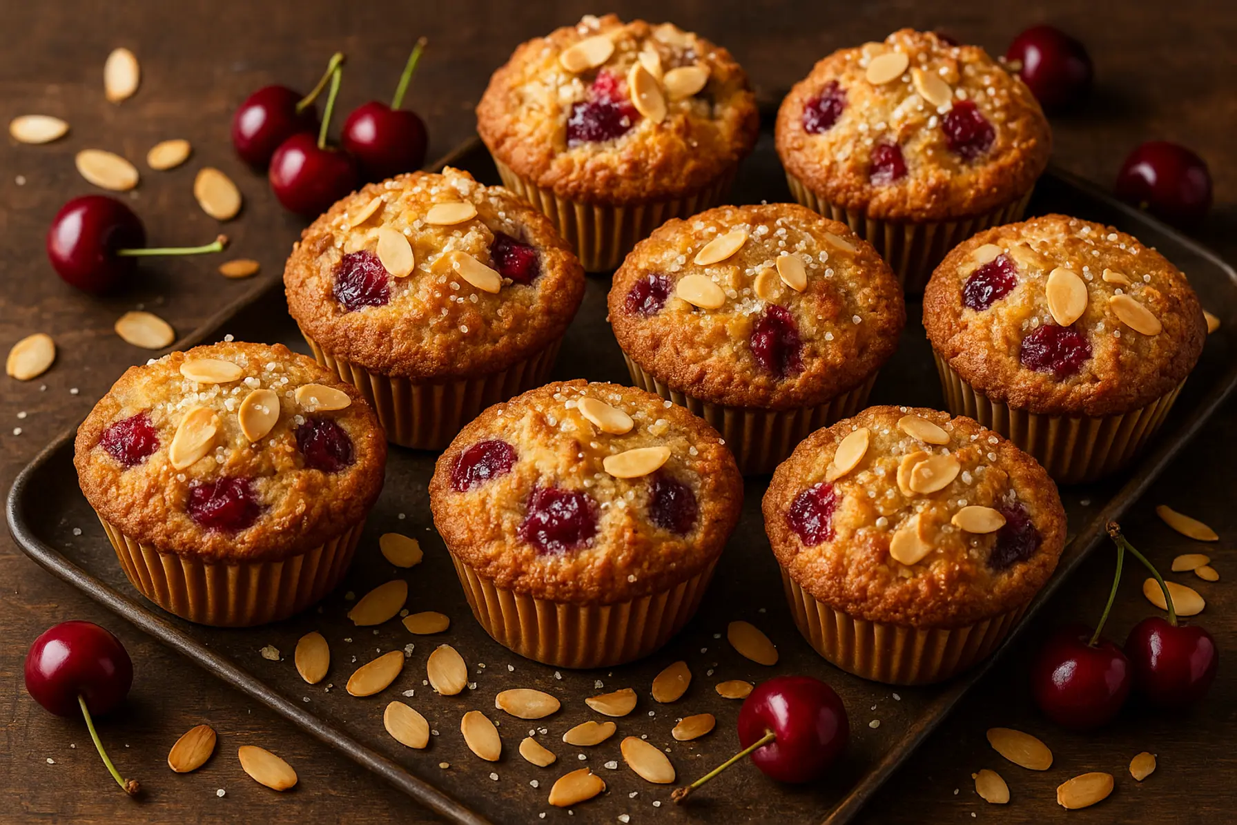 Kirsebær- og mandelmuffins