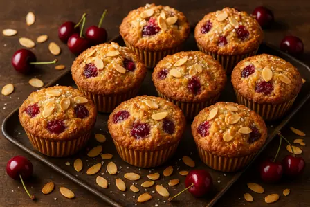 Kirsebær- og mandelmuffins