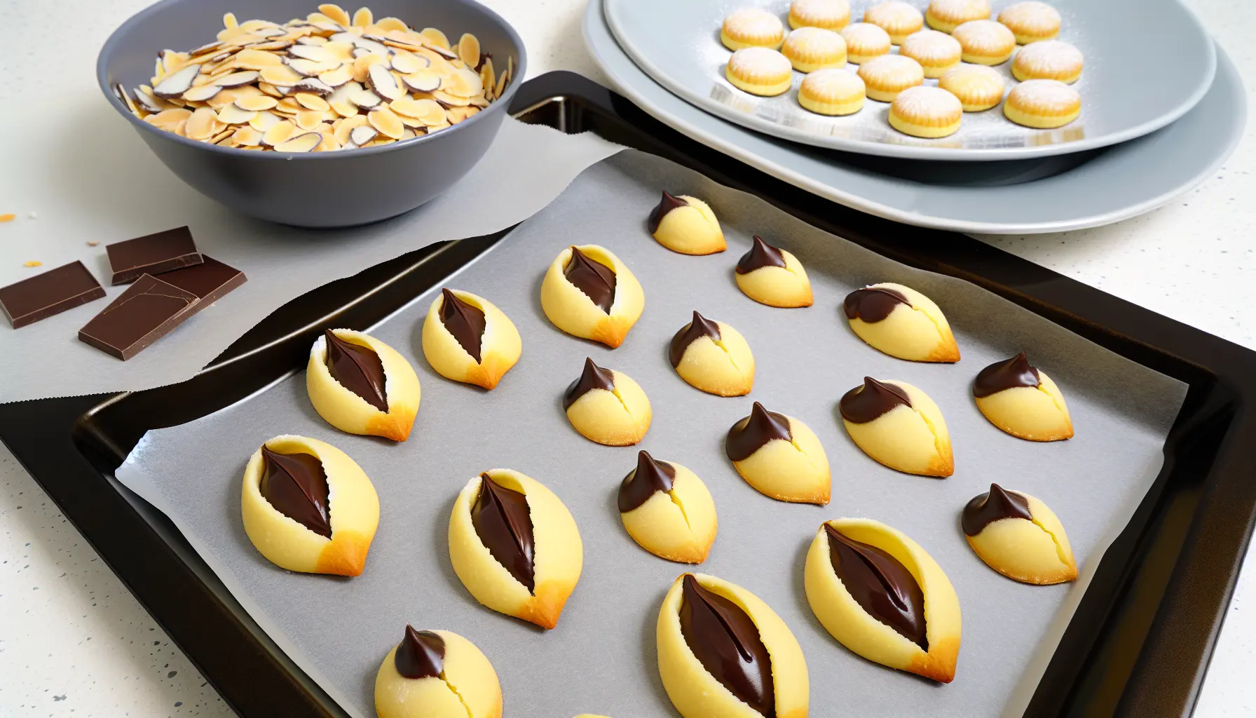 Mandelkys med mørk chokoladeganache