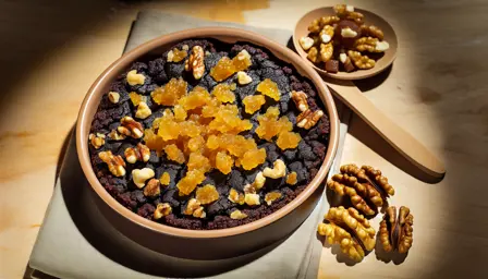 Mørk chokoladecrumble med karamelliserede nødder