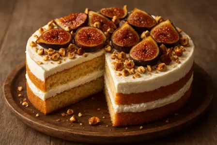 Saftig figenlagkage med ricotta og ristede hasselnødder