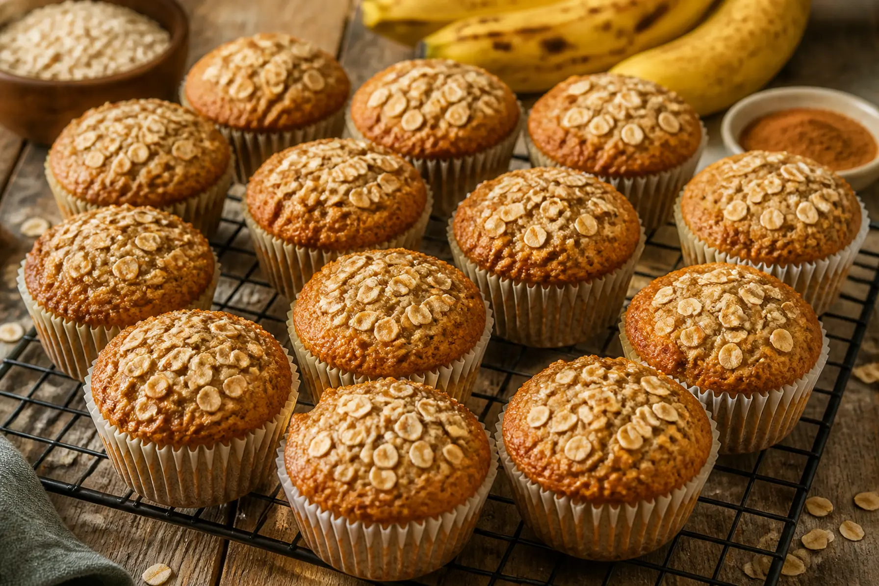 Saftige havremuffins med banan og kanel