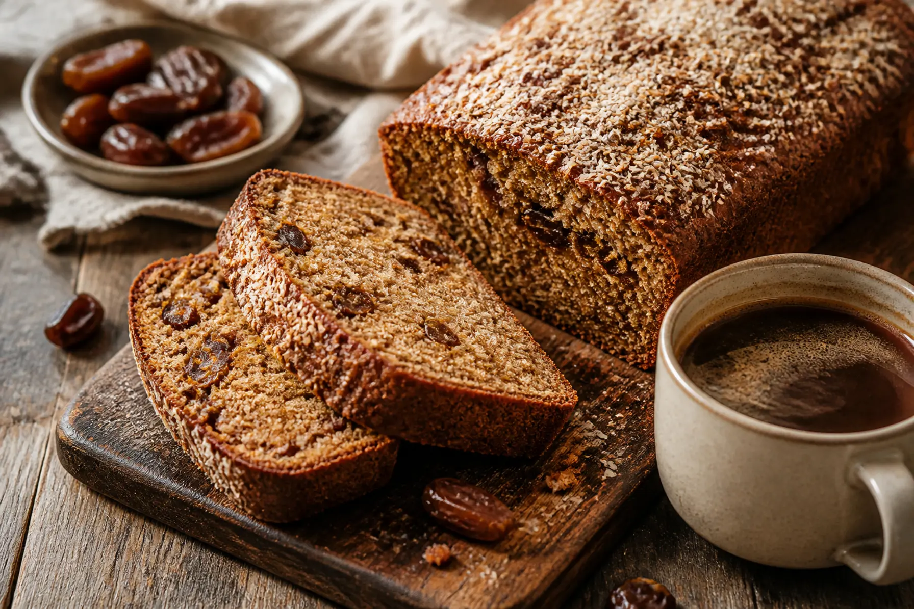Saftigt kaffebrød med kokos og dadler