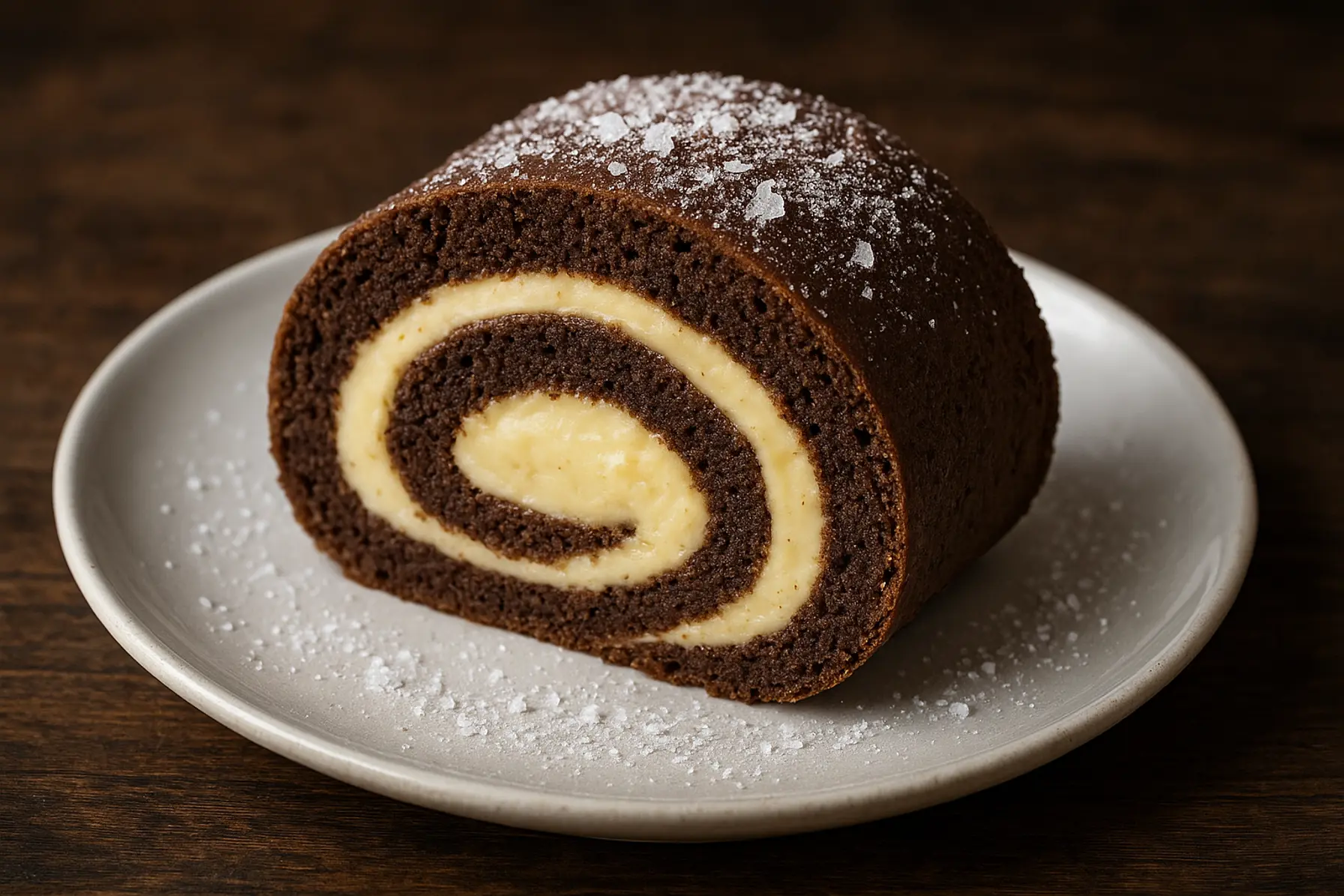 Saltet lakridsroulade med vaniljecreme