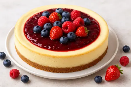 Vaniljeostekage med bærkompot